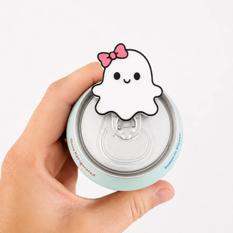 Mano sujetando una lata con el abrelatas fantasma colocado bajo la anilla